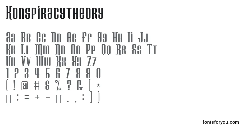 Schriftart Konspiracytheory – Alphabet, Zahlen, spezielle Symbole
