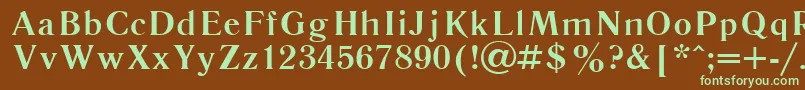 フォントLiteraturnaya107b – 緑色の文字が茶色の背景にあります。