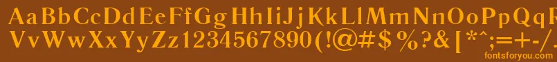 フォントLiteraturnaya107b – オレンジ色の文字が茶色の背景にあります。