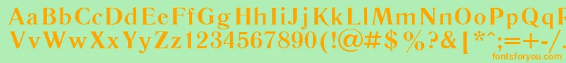 フォントLiteraturnaya107b – オレンジの文字が緑の背景にあります。