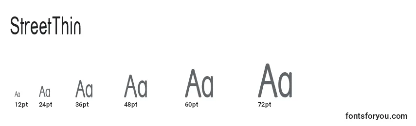 StreetThin Font Sizes