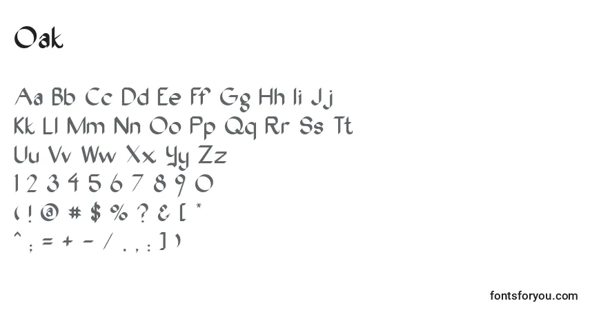 A fonte Oak – alfabeto, números, caracteres especiais