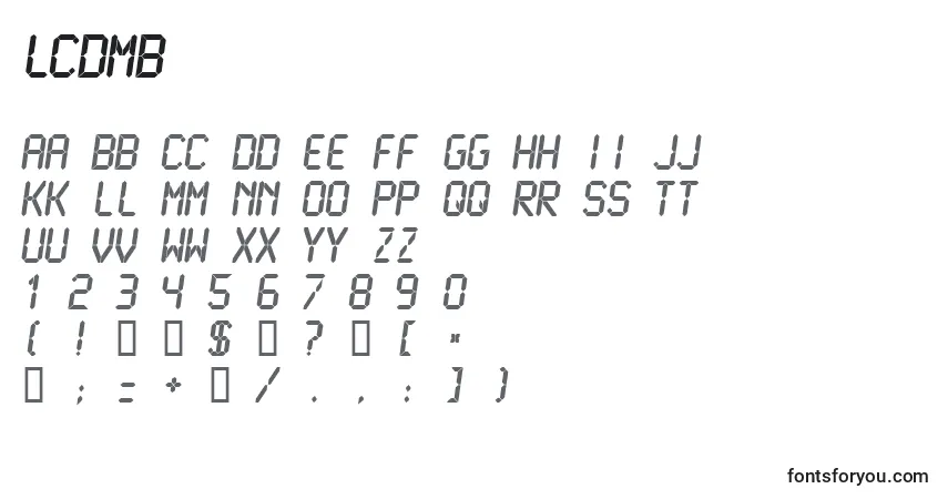 A fonte Lcdmb – alfabeto, números, caracteres especiais