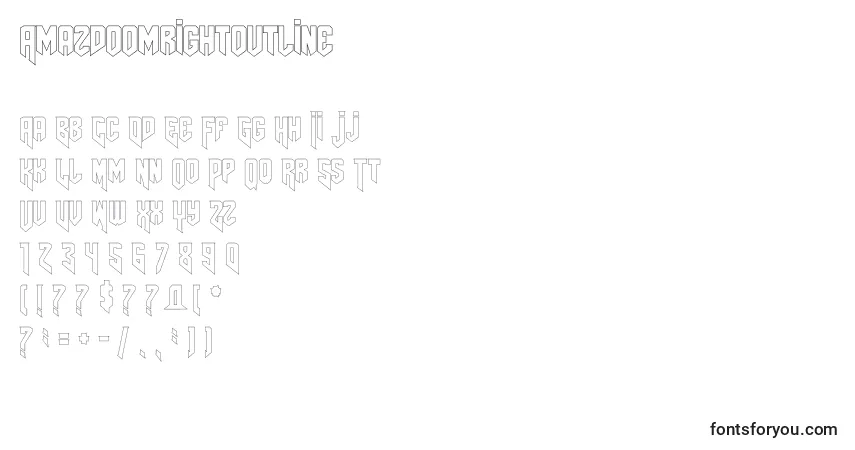 Шрифт Amazdoomrightoutline – алфавит, цифры, специальные символы