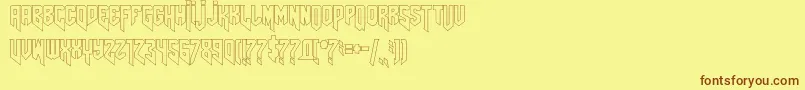 フォントAmazdoomrightoutline – 茶色の文字が黄色の背景にあります。