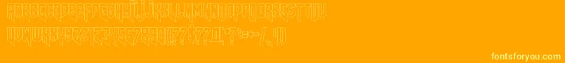 Amazdoomrightoutline-Schriftart – Gelbe Schriften auf orangefarbenem Hintergrund