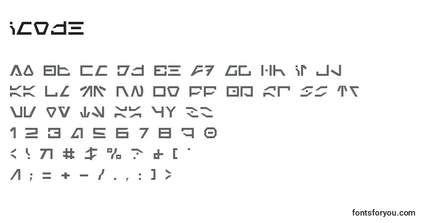 Czcionka Icode – alfabet, cyfry, specjalne znaki