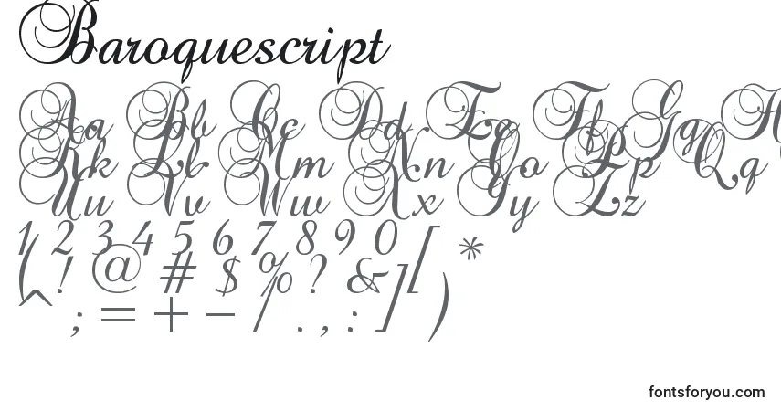 Czcionka Baroquescript – alfabet, cyfry, specjalne znaki