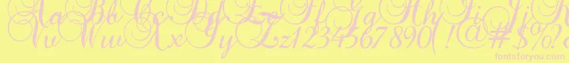 Baroquescript-Schriftart – Rosa Schriften auf gelbem Hintergrund