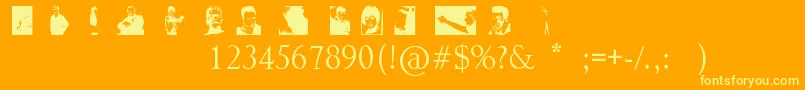 NoPerfectPeopleDingbats-fontti – keltaiset fontit oranssilla taustalla