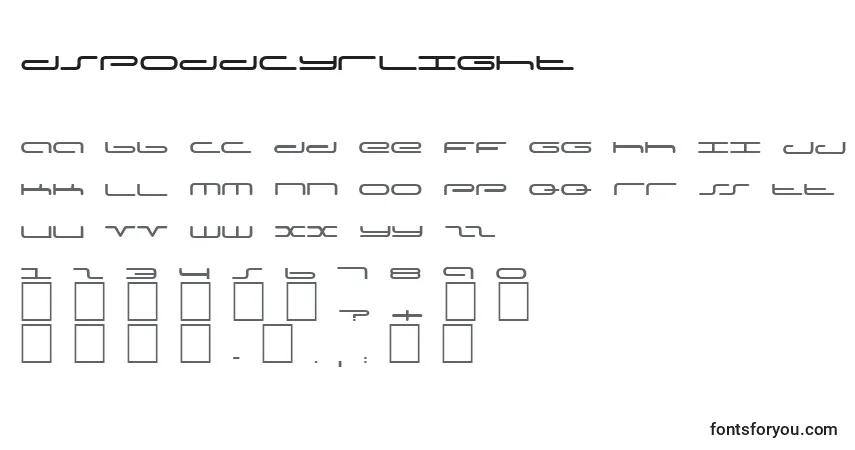 A fonte DsPoddCyrLight – alfabeto, números, caracteres especiais