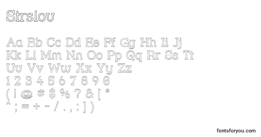 Czcionka Strslou – alfabet, cyfry, specjalne znaki