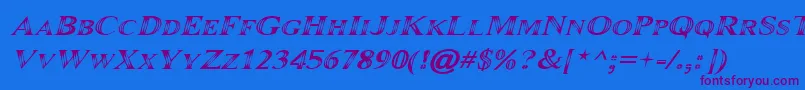 Maranallo Italic-Schriftart – Violette Schriften auf blauem Hintergrund