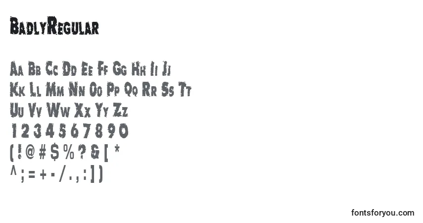 A fonte BadlyRegular – alfabeto, números, caracteres especiais