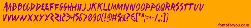 Iwantv2c-Schriftart – Violette Schriften auf orangefarbenem Hintergrund