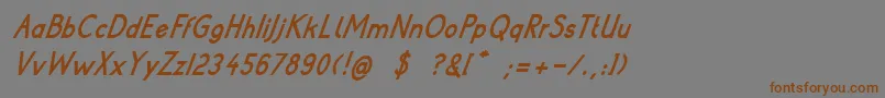 フォントPoorWeekdaysBoldItalic – 茶色の文字が灰色の背景にあります。