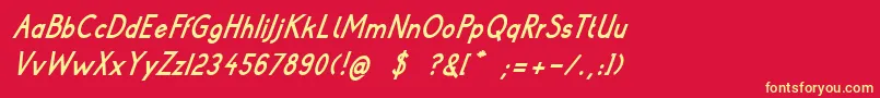 PoorWeekdaysBoldItalic-Schriftart – Gelbe Schriften auf rotem Hintergrund