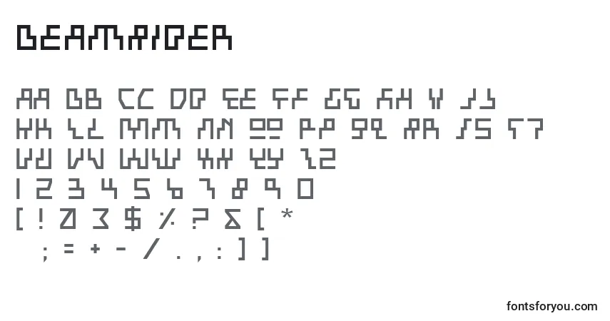 A fonte BeamRider – alfabeto, números, caracteres especiais