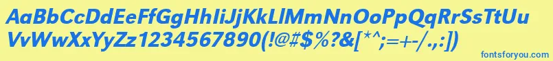 フォントUrwgrotesktmednarOblique – 青い文字が黄色の背景にあります。
