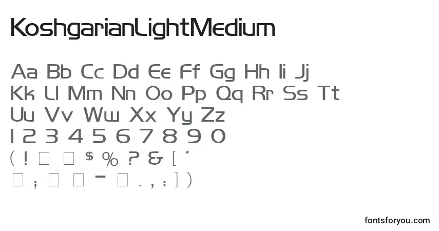 Шрифт KoshgarianLightMedium – алфавит, цифры, специальные символы