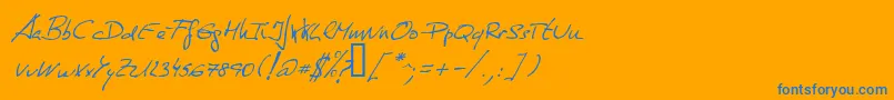 Saiba mais sobre a fonte DeManu1Normalitalic Fonte DeManu1Normalitalic – fontes azuis em um fundo laranja