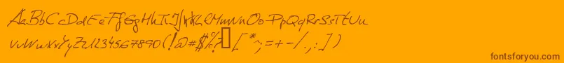 DeManu1Normalitalic-Schriftart – Braune Schriften auf orangefarbenem Hintergrund