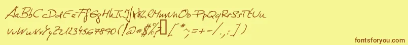 Fonte DeManu1Normalitalic – fontes marrons em um fundo amarelo