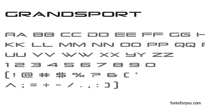 Czcionka Grandsport – alfabet, cyfry, specjalne znaki