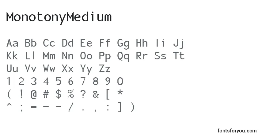 Czcionka MonotonyMedium – alfabet, cyfry, specjalne znaki