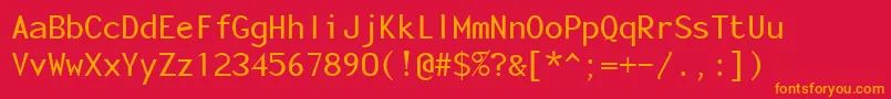 MonotonyMedium-Schriftart – Orangefarbene Schriften auf rotem Hintergrund