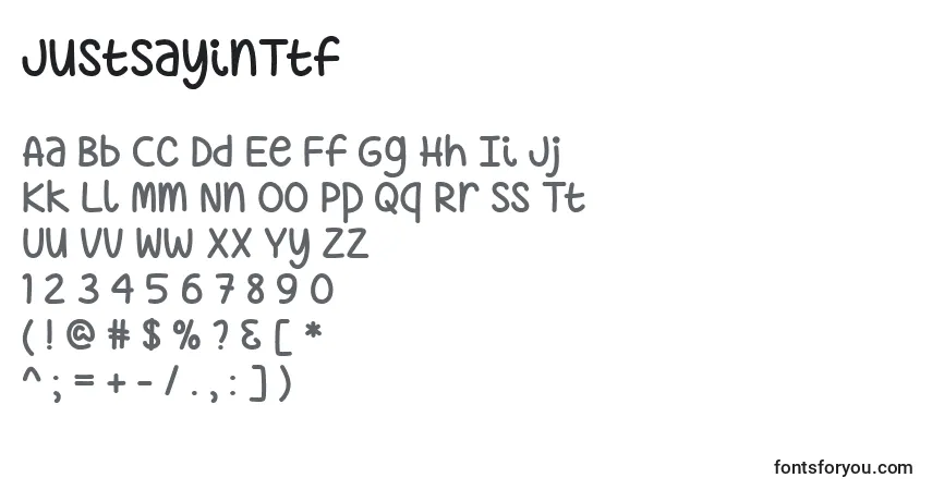 Czcionka JustSayinTtf – alfabet, cyfry, specjalne znaki