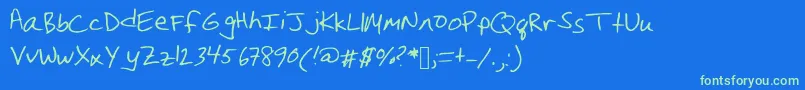 フォントChristinahandwriting – 青い背景に緑のフォント