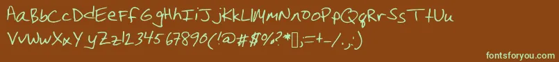 フォントChristinahandwriting – 緑色の文字が茶色の背景にあります。