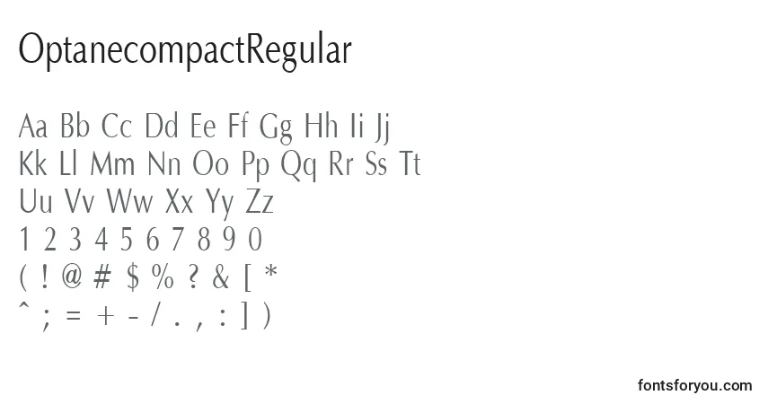 A fonte OptanecompactRegular – alfabeto, números, caracteres especiais