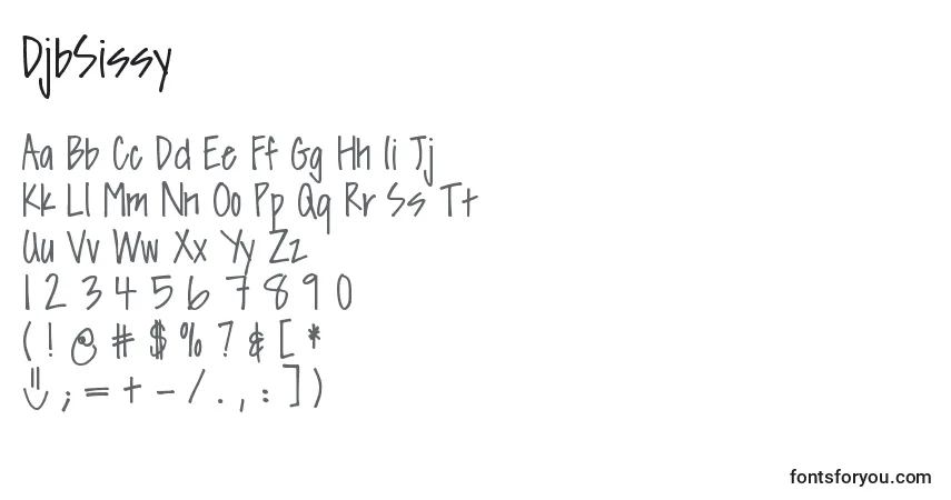 Czcionka DjbSissy – alfabet, cyfry, specjalne znaki