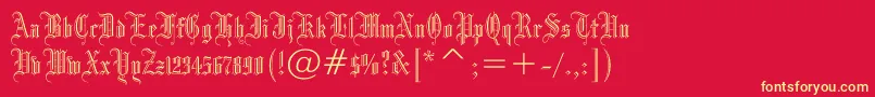 Drpogothicc-Schriftart – Gelbe Schriften auf rotem Hintergrund