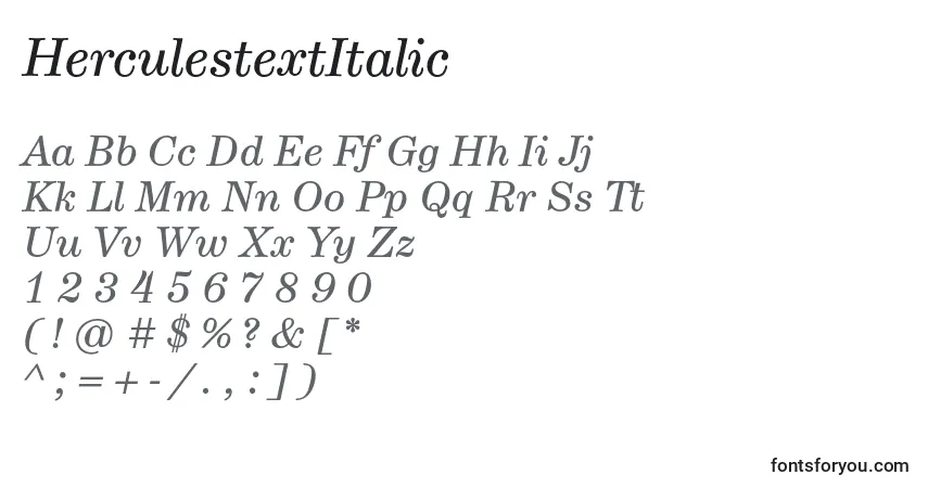 Schriftart HerculestextItalic – Alphabet, Zahlen, spezielle Symbole