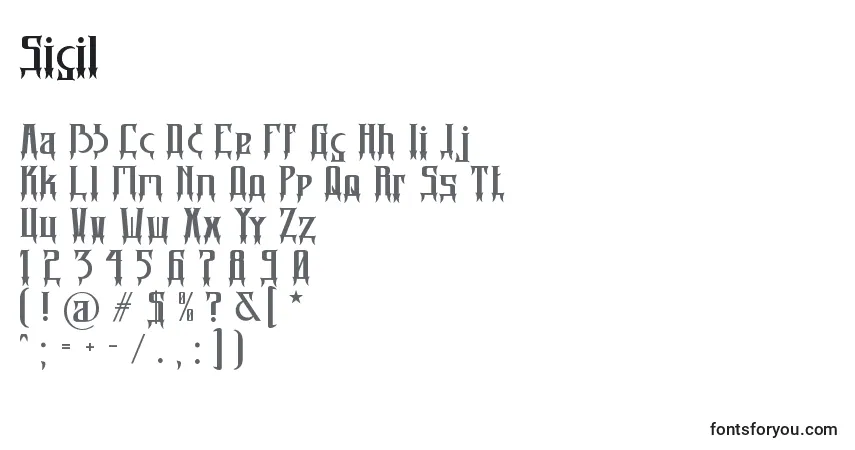 Schriftart Sigil – Alphabet, Zahlen, spezielle Symbole