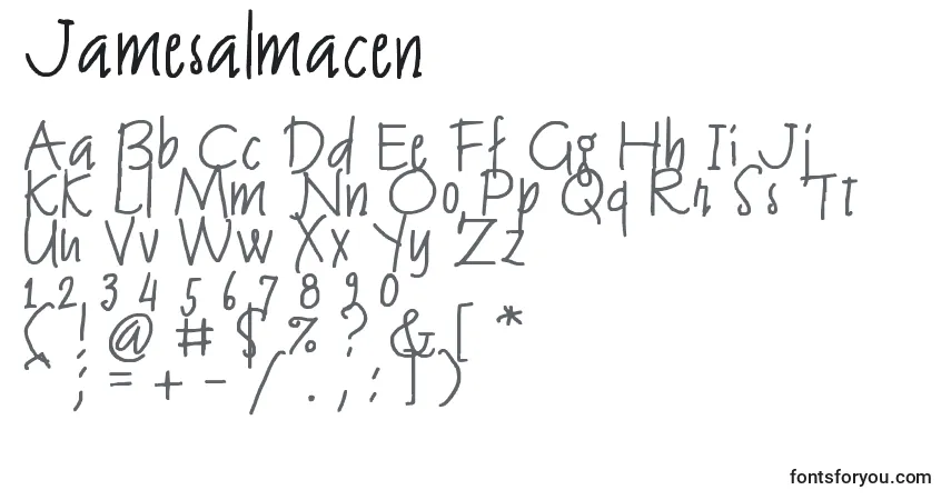 Schriftart Jamesalmacen – Alphabet, Zahlen, spezielle Symbole