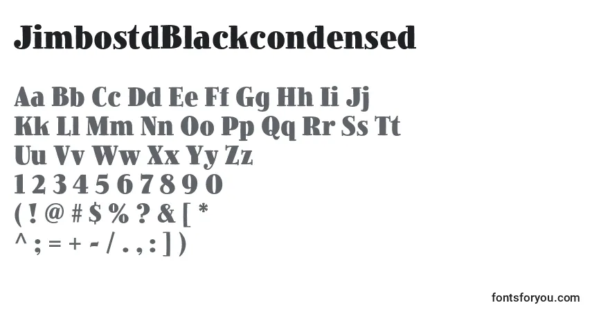 A fonte JimbostdBlackcondensed – alfabeto, números, caracteres especiais