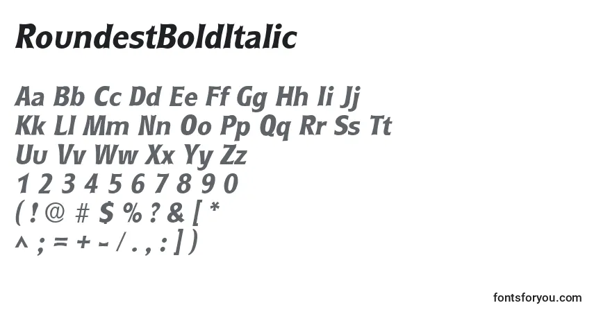 A fonte RoundestBoldItalic – alfabeto, números, caracteres especiais