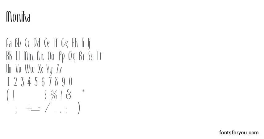 Czcionka Monika – alfabet, cyfry, specjalne znaki