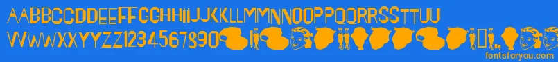 フォントMaynard – オレンジ色の文字が青い背景にあります。