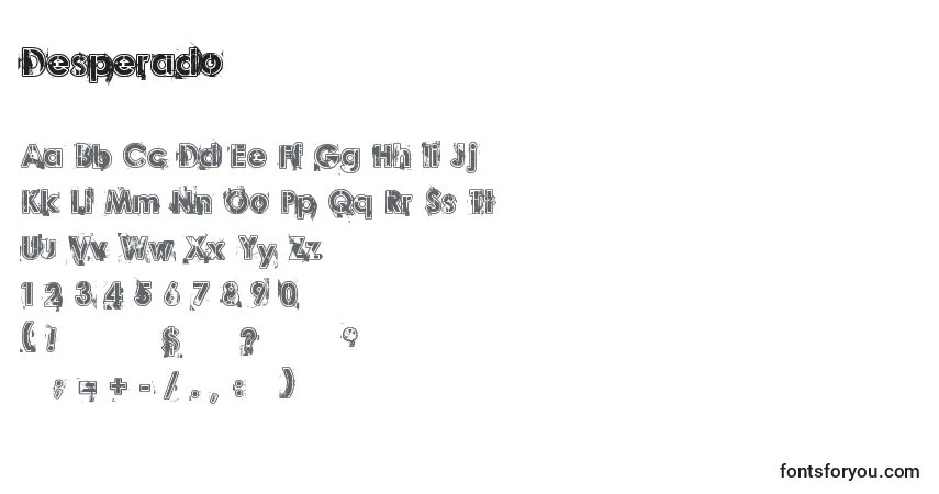 Czcionka Desperado – alfabet, cyfry, specjalne znaki