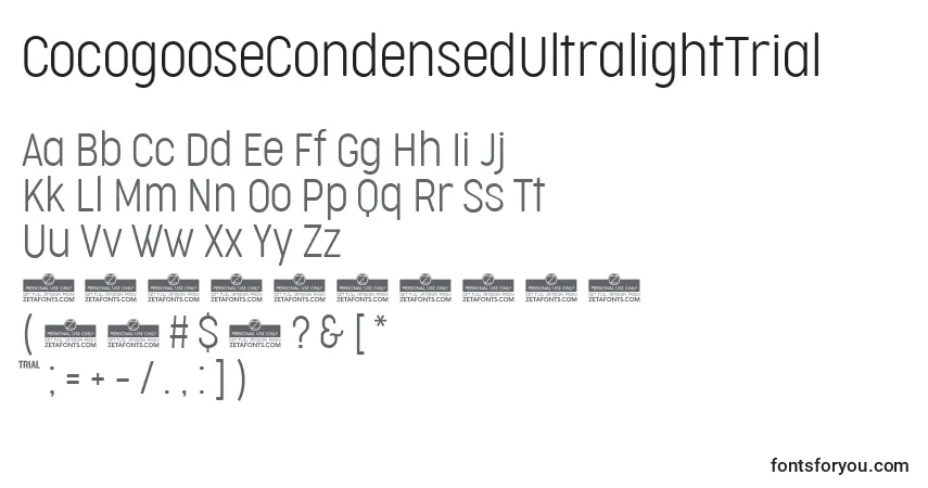Шрифт CocogooseCondensedUltralightTrial – алфавит, цифры, специальные символы