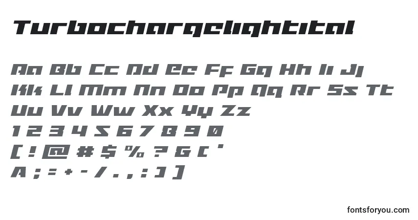 Шрифт Turbochargelightital – алфавит, цифры, специальные символы