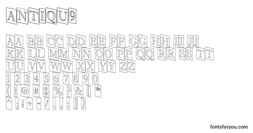 Czcionka Antiqu9 – alfabet, cyfry, specjalne znaki