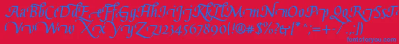 GaiusLtBoldSwashBeginning-Schriftart – Blaue Schriften auf rotem Hintergrund