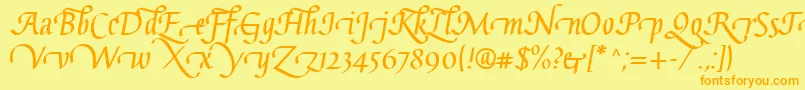 GaiusLtBoldSwashBeginning-Schriftart – Orangefarbene Schriften auf gelbem Hintergrund