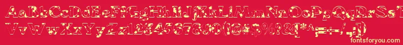 We6Db-Schriftart – Gelbe Schriften auf rotem Hintergrund